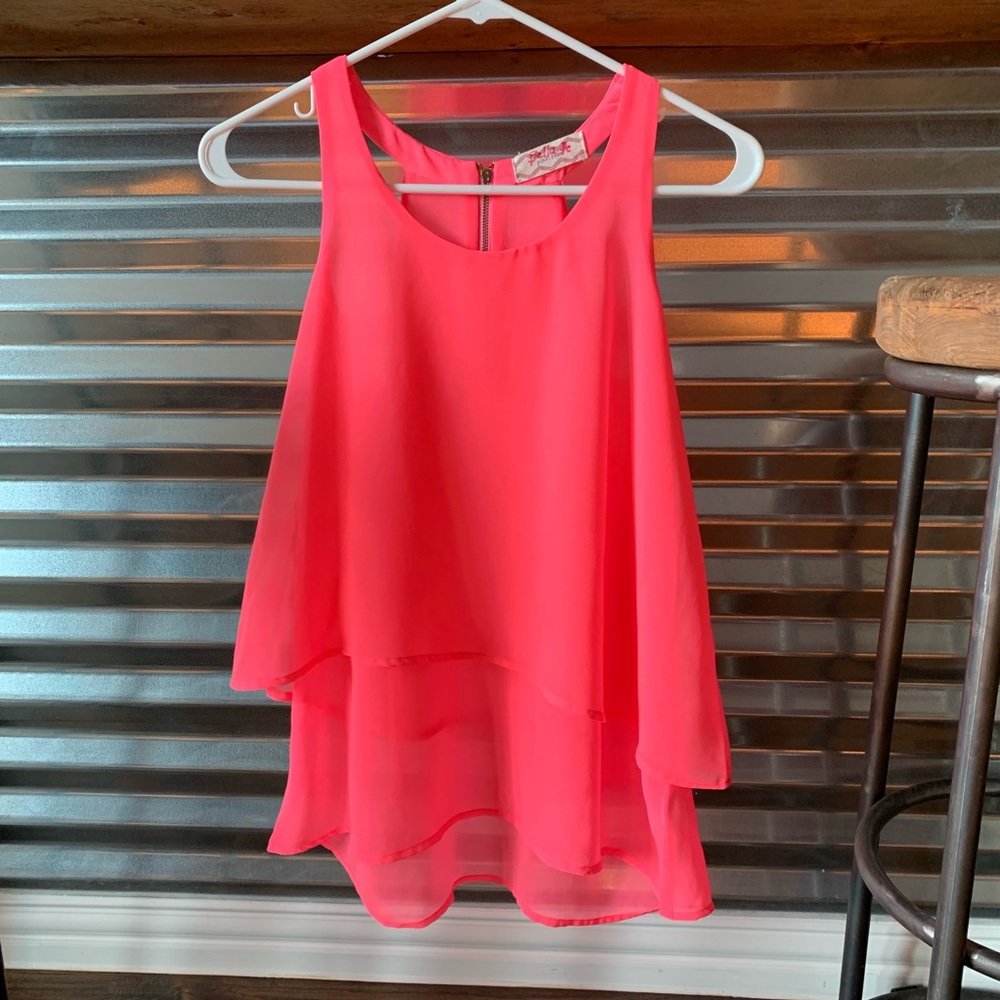 Women’s Pink Layered Chiffon Tank Top (Size S)